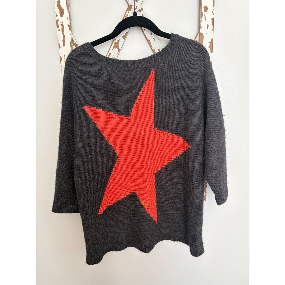 360 CASHMERE Sweater Gray Knit Wool Cashmere Star Pullover Size Small
